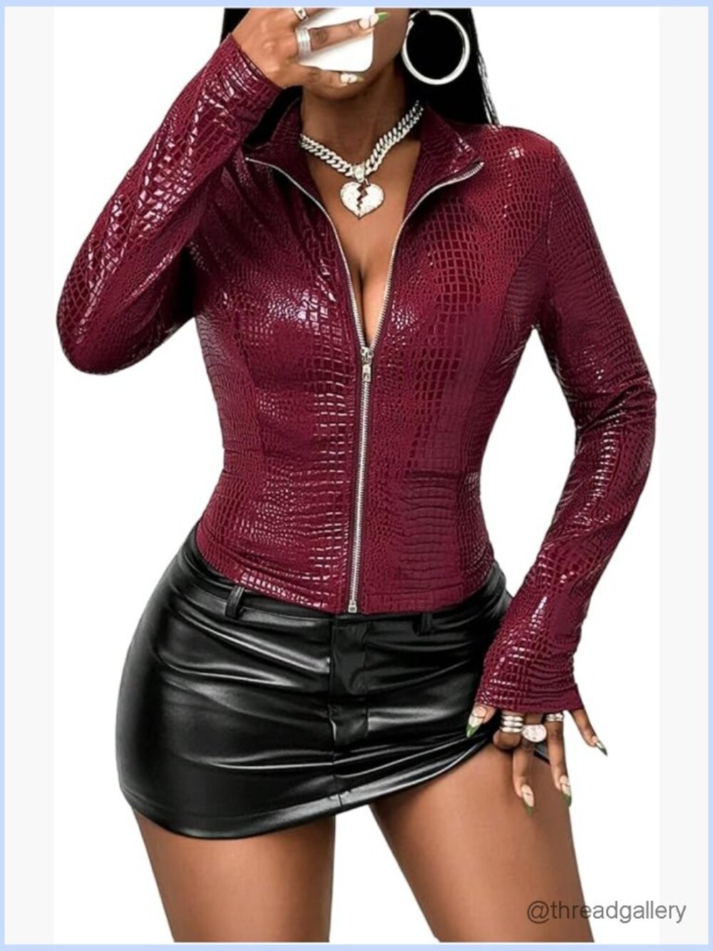 Faux Leather Motorcycle Jacket Lightweight Zip Up Long Sleeve Coat
